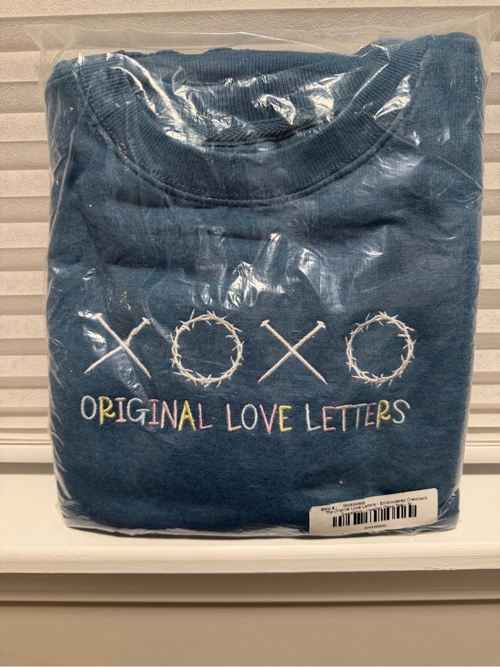 Heather Deep Teal 'Original Love Letters' Embroidered Crewneck